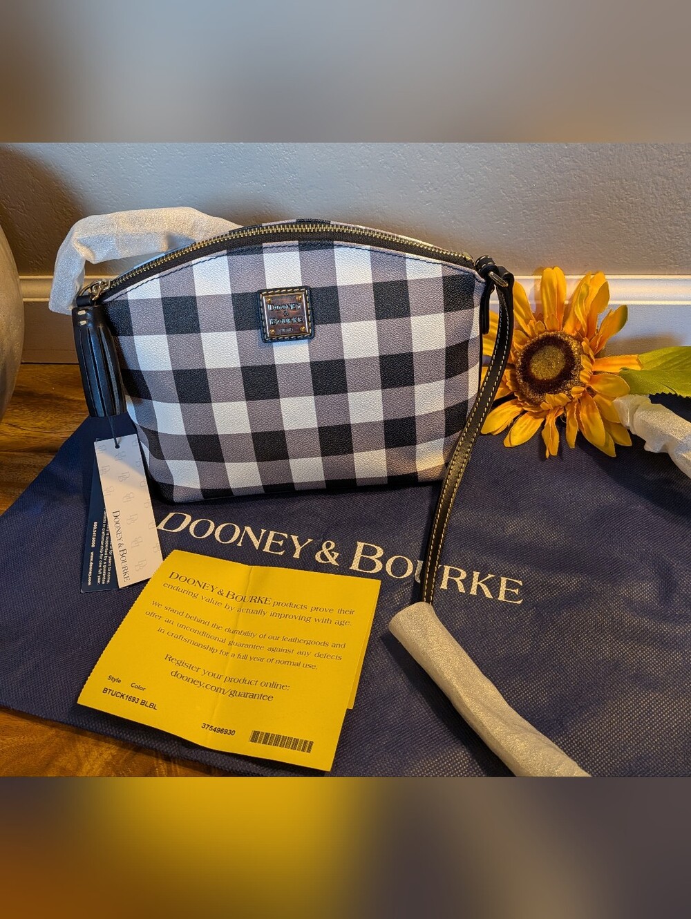 NWT! Dooney & Bourke Tucker Robin Crossbody - Black & White Gingham